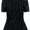 Rebecca Taylor - Black Tweed Peplum Top w/ Leather Short Sleeve Sz 8
