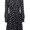 Rebecca Taylor - Black w/ Blue Floral Silk Long Sleeve Mini Dress Sz 2