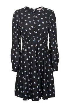 Rebecca Taylor - Black w/ Blue Floral Silk Long Sleeve Mini Dress Sz 2
