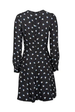 Rebecca Taylor - Black w/ Blue Floral Silk Long Sleeve Mini Dress Sz 2