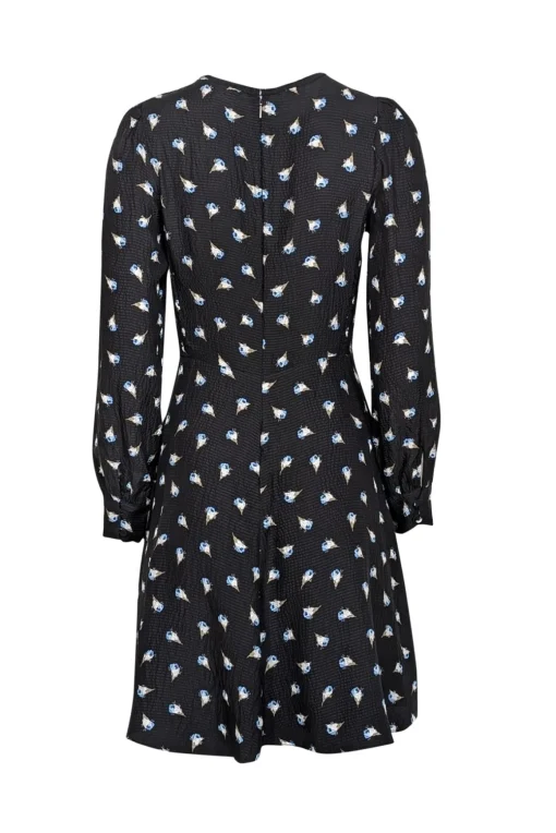 Rebecca Taylor - Black w/ Blue Floral Silk Long Sleeve Mini Dress Sz 2