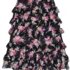 Rebecca Taylor - Black w/ Multicolor Floral Tiered Ruffle Midi Skirt Sz XS