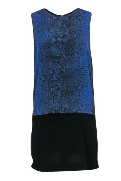 Rebecca Taylor - Blue & Black Snakeskin Print Sleeveless Shift Dress Sz 2