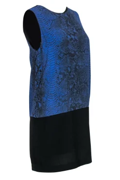 Rebecca Taylor - Blue & Black Snakeskin Print Sleeveless Shift Dress Sz 2