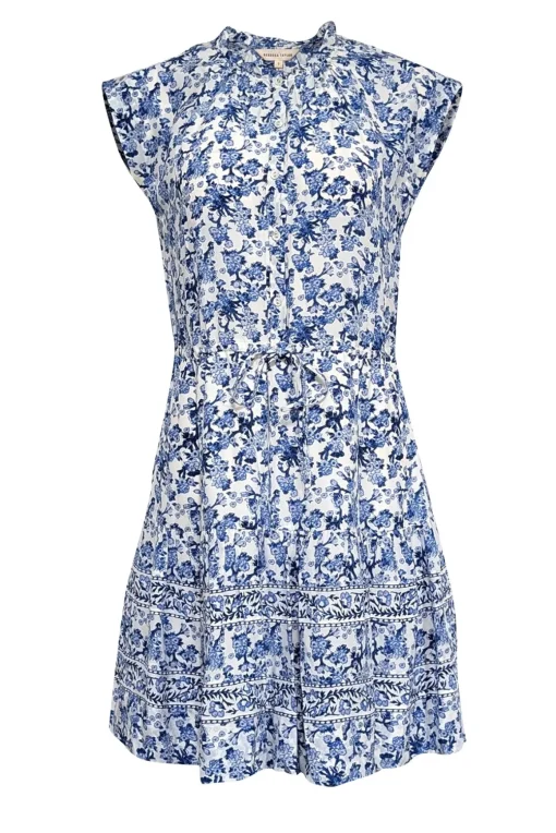 Rebecca Taylor - Blue & White Floral Print Cap Sleeve Dress Sz 2