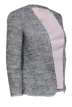 Rebecca Taylor - Blue & White Marbled Metallic Tweed Jacket Sz 2