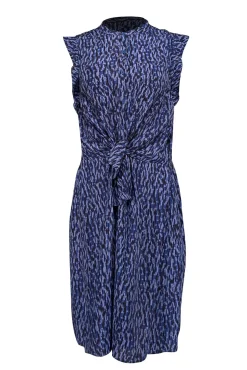 Rebecca Taylor - Blue, Black, & Indigo Print Silk Sleeveless Dress Sz 10