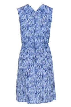 Rebecca Taylor - Blue Geometric Printed Silk A-Line Dress w/ Pleats Sz 0
