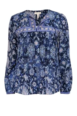 Rebecca Taylor - Blue, Indigo, & Light Pink Paisley Print Silk Blouse Sz 2