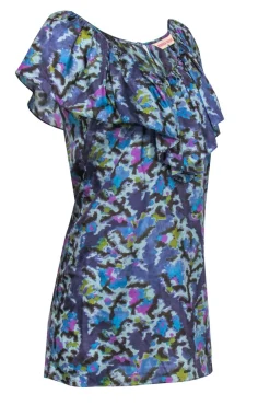 Rebecca Taylor - Blue Tone Abstract Print Silk Dress Sz 2