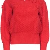 Rebecca Taylor - Coral Textured Knit Floral Embroidered Boatneck Sweater Sz XL