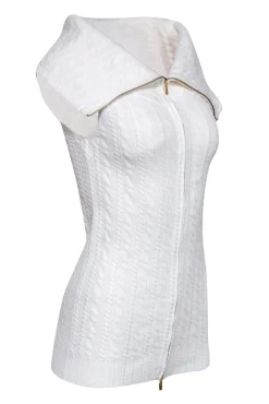 Rebecca Taylor - Cream Knit Sleeveless Zip Front Top Sz S