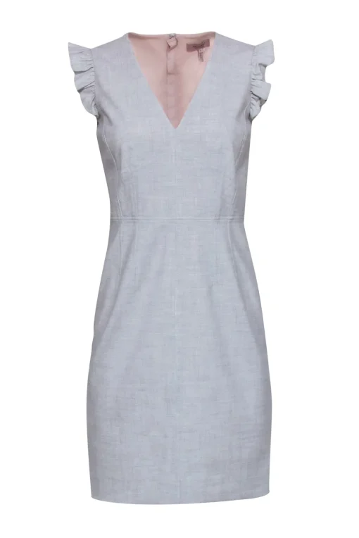Rebecca Taylor - Grey Tailored Mid Length Dress w/ Ruffled Cap Sleeves Sz 2