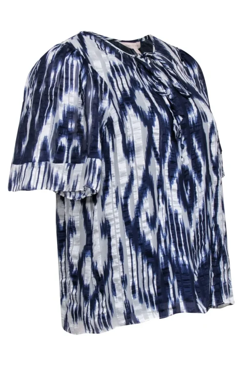 Rebecca Taylor - Navy & White Print Silk Blouse Sz 4