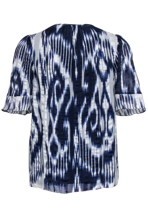 Rebecca Taylor - Navy & White Print Silk Blouse Sz 4