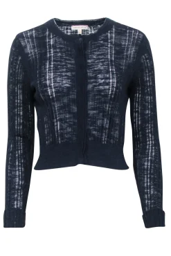 Rebecca Taylor - Navy Blue Semi Sheer Striped Cardigan Sz M