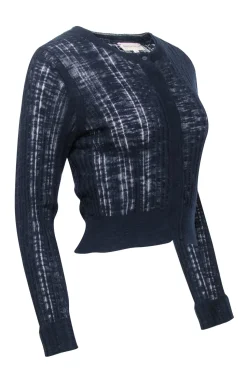Rebecca Taylor - Navy Blue Semi Sheer Striped Cardigan Sz M