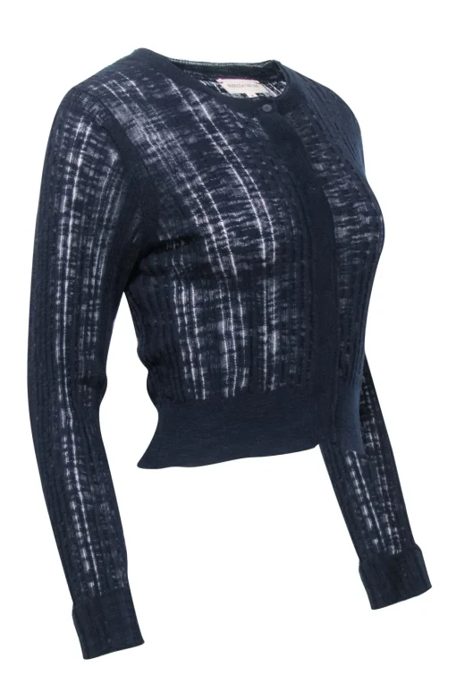 Rebecca Taylor - Navy Blue Semi Sheer Striped Cardigan Sz M