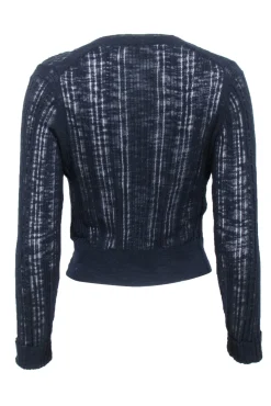 Rebecca Taylor - Navy Blue Semi Sheer Striped Cardigan Sz M