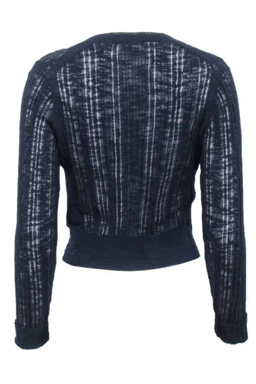 Rebecca Taylor - Navy Blue Semi Sheer Striped Cardigan Sz M