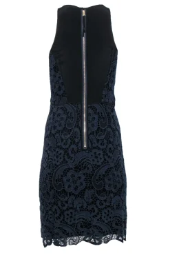 Rebecca Taylor - Navy Floral Lace Sleeveless Sheath Dress w/ Black Underlay Sz 4