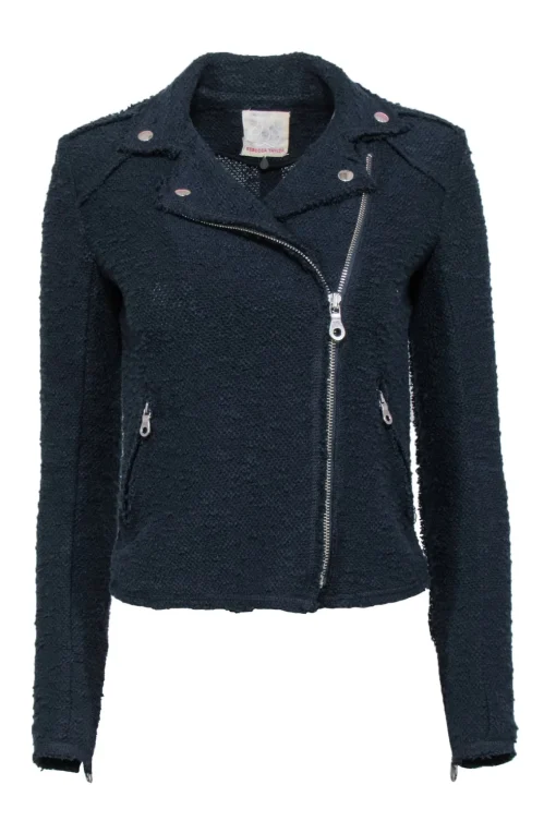 Rebecca Taylor - Navy Tweed Moto-Style Zip-Up Jacket Sz 0