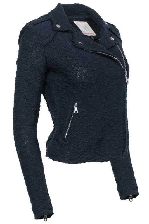 Rebecca Taylor - Navy Tweed Moto-Style Zip-Up Jacket Sz 0