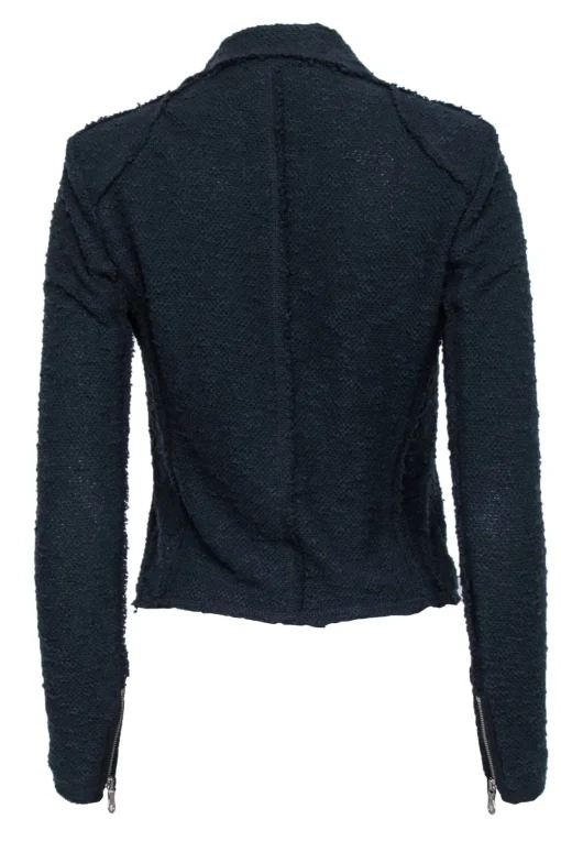 Rebecca Taylor - Navy Tweed Moto-Style Zip-Up Jacket Sz 0