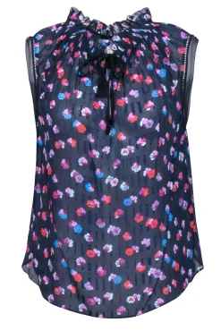 Rebecca Taylor - Navy w/ Multi Color Floral Print Top Sz 8