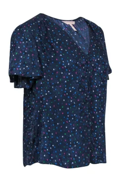 Rebecca Taylor - Navy w/ Multicolored Dot Printed Blouse Sz 12