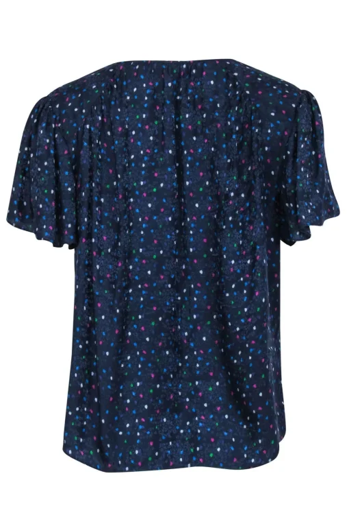 Rebecca Taylor - Navy w/ Multicolored Dot Printed Blouse Sz 12