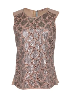 Rebecca Taylor - Pink w/ Silver Sequins Sleeveless Top Sz 8
