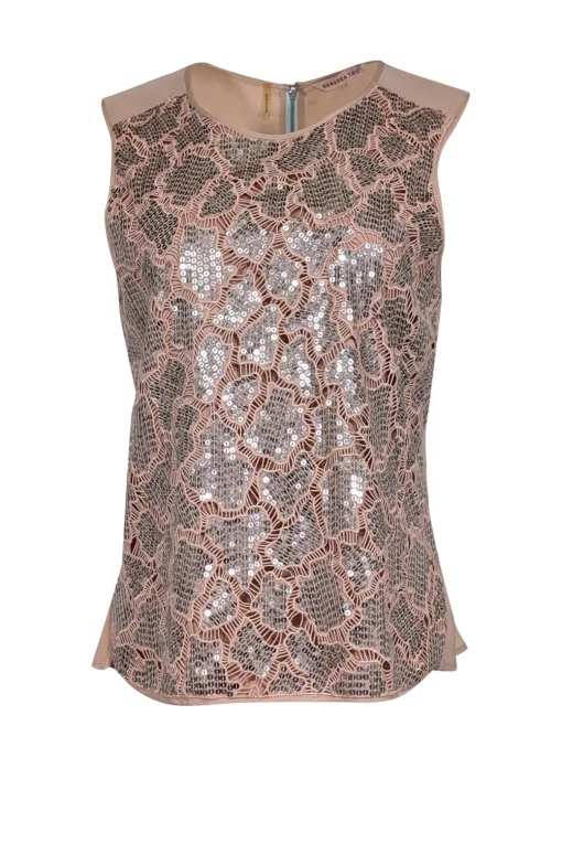 Rebecca Taylor - Pink w/ Silver Sequins Sleeveless Top Sz 8