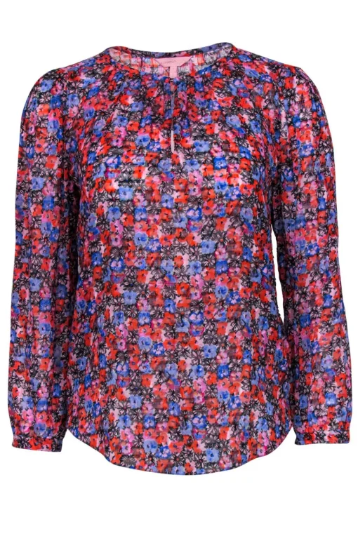 Rebecca Taylor - Red & Purple Floral Print Long Sleeve Blouse Sz 4