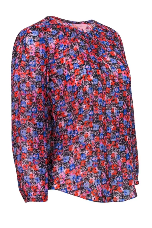 Rebecca Taylor - Red & Purple Floral Print Long Sleeve Blouse Sz 4