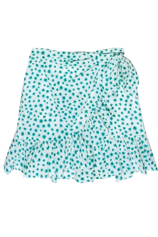 Rebecca Taylor - White & Green Cotton Floral Faux Wrap Skirt Sz 6