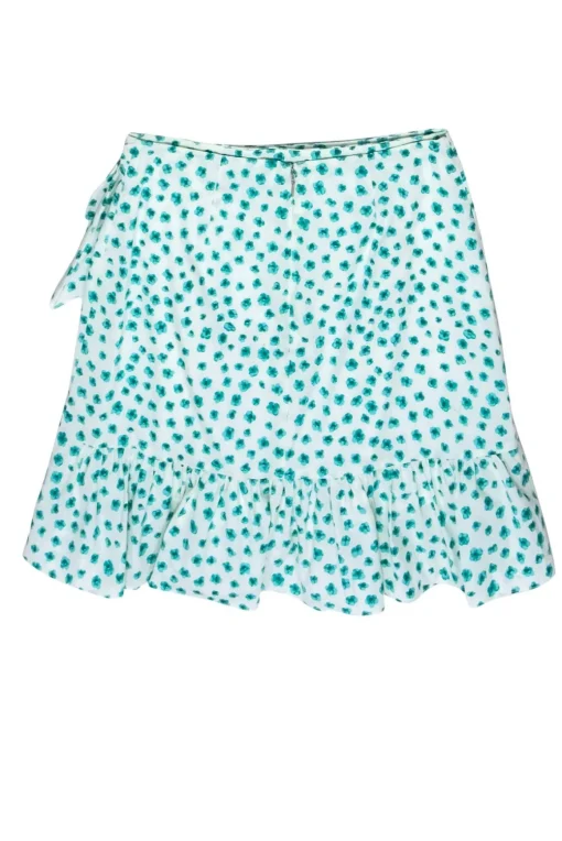 Rebecca Taylor - White & Green Cotton Floral Faux Wrap Skirt Sz 6