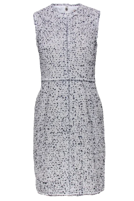 Rebecca Taylor - White & Navy Tweed Sleeveless Sheath Dress Sz 4