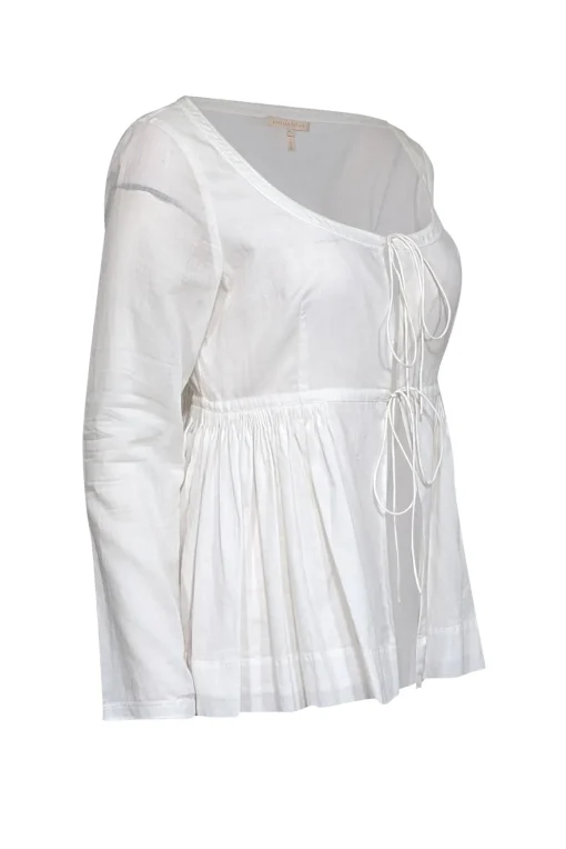 Rebecca Taylor - White Pleated Waist Tie Front Top Sz M