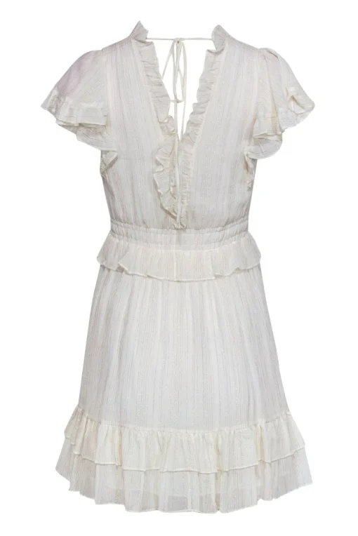 Rebecca Taylor - White Ruffle Cap Sleeve Fit & Flare Dress w/ Metallic Threading Sz XS