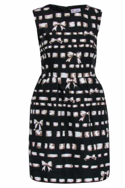 Red Valentino - Black & Tan Ribbon Print Fit & Flare Dress Sz 8