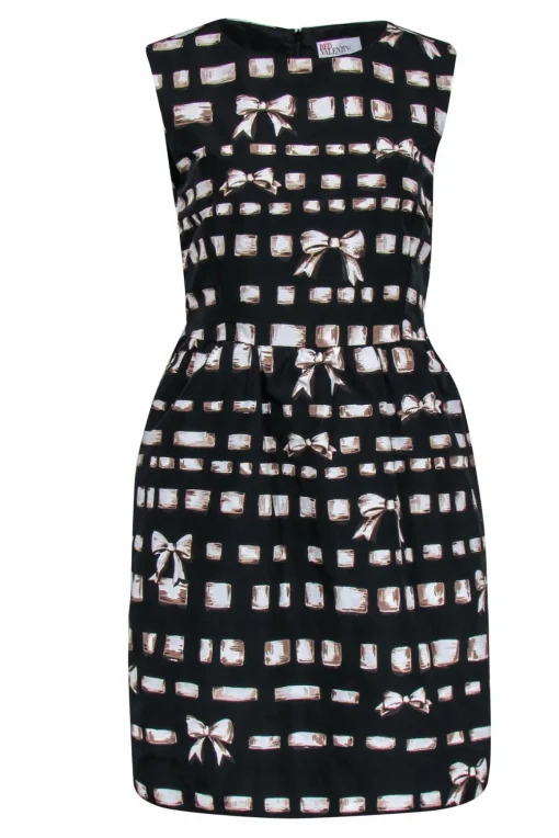 Red Valentino - Black & Tan Ribbon Print Fit & Flare Dress Sz 8