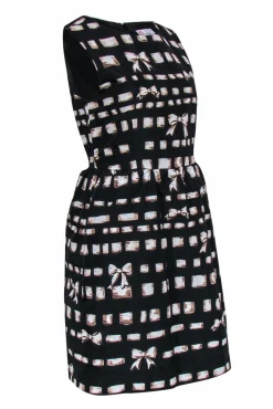 Red Valentino - Black & Tan Ribbon Print Fit & Flare Dress Sz 8