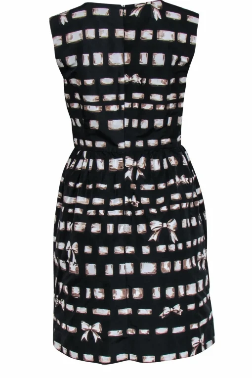 Red Valentino - Black & Tan Ribbon Print Fit & Flare Dress Sz 8