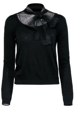 Red Valentino - Black Knit w/ Tulle Neck Tie Detail Sz S