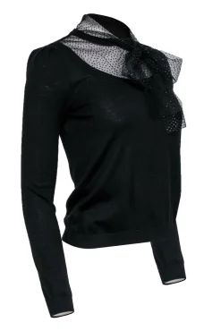 Red Valentino - Black Knit w/ Tulle Neck Tie Detail Sz S