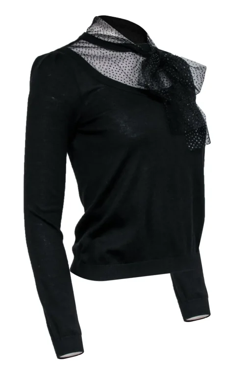 Red Valentino - Black Knit w/ Tulle Neck Tie Detail Sz S