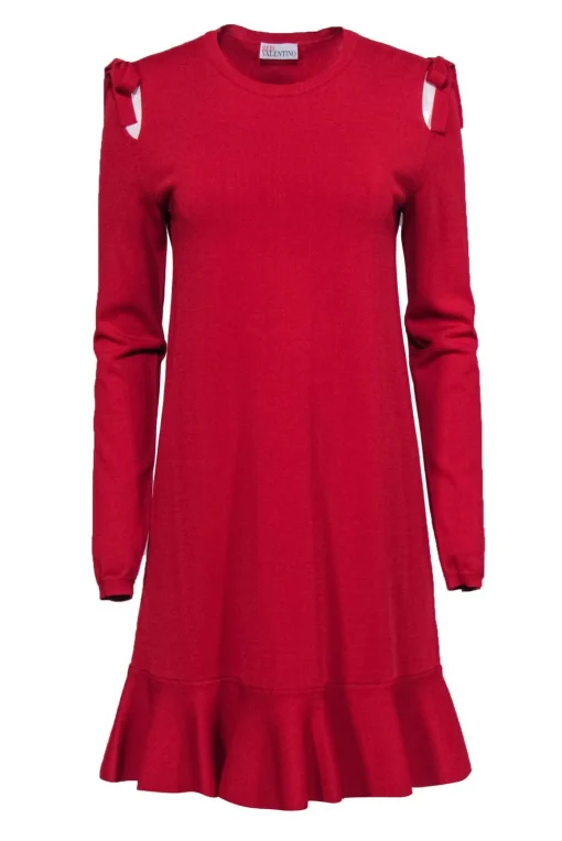 Red Valentino - Red Cold Shoulder Knit Dress Sz M