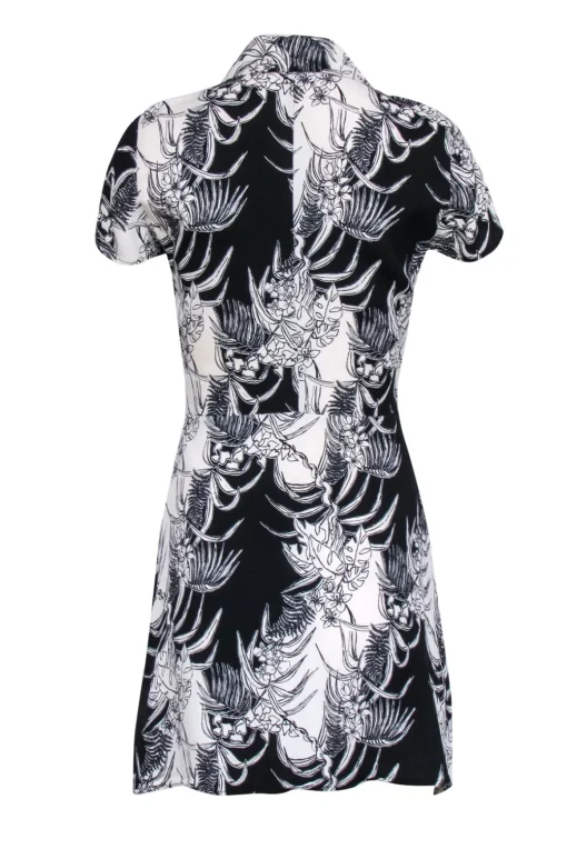 Reformation - Black & Ivory Print Short Sleeve Button Front Shirt Dress Sz 2