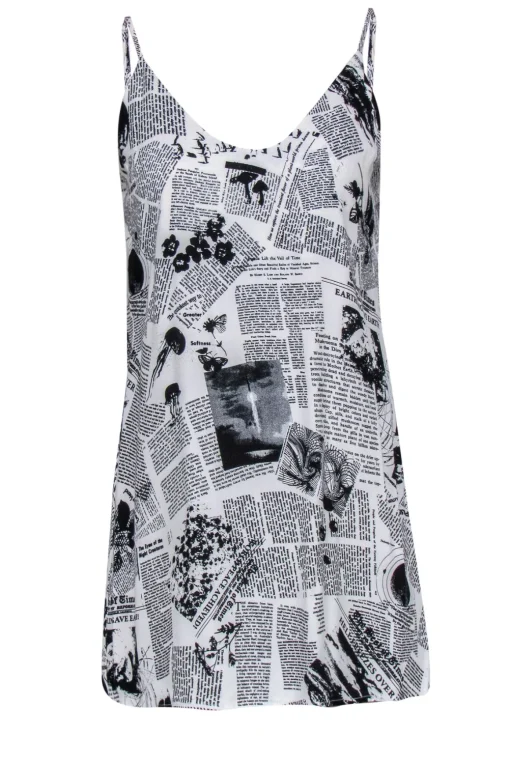 Reformation - Black & White Newspaper Print Mini Slip Dress Sz S
